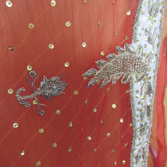 Beautiful, Sheer hand beaded, sequins, appliqued Dupatta, Shawl, Hijab, Chiffon - Picture 10 of 14